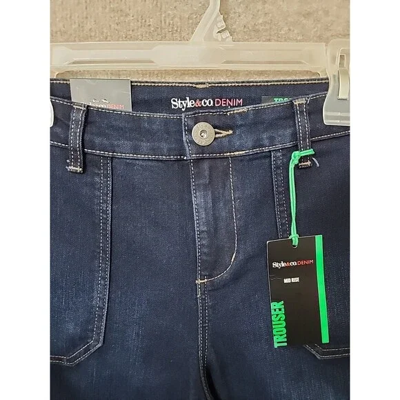 Style & Co Mid Rise Trouser Jeans Womens 8 Blue Dark Wash Stretch NEW - Picture 4 of 11